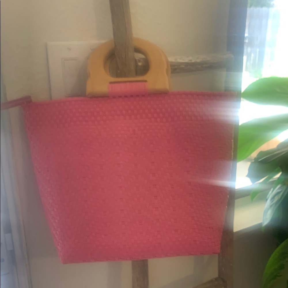 Pink Woven Tote with Wooden Handles